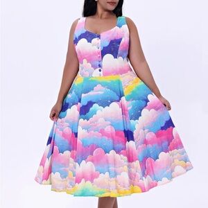 Miss Lulo Cloud Print Fit & Flare Dress